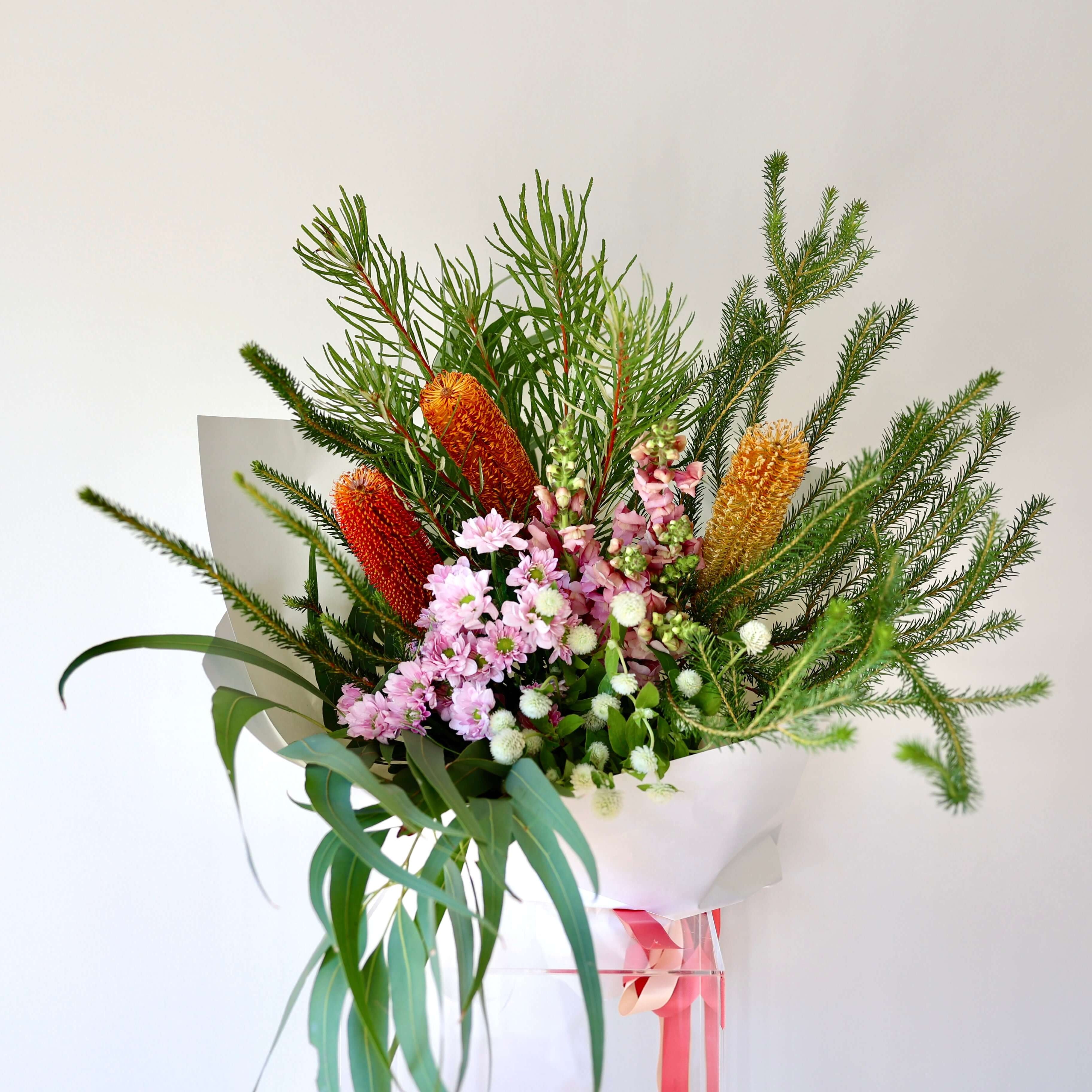 Wild Native Blooms Bouquet featuring vibrant bush flowers and soft florals arranged beautifully.