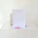 Gift Card Add-On - Orchid design featuring 'Willow Blue' floral stationery on a display.