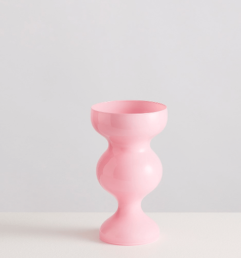 Maison Balzac Gaspard Vase | Pink showcasing its elegant, voluminous curves in dreamy opaque pink glass.